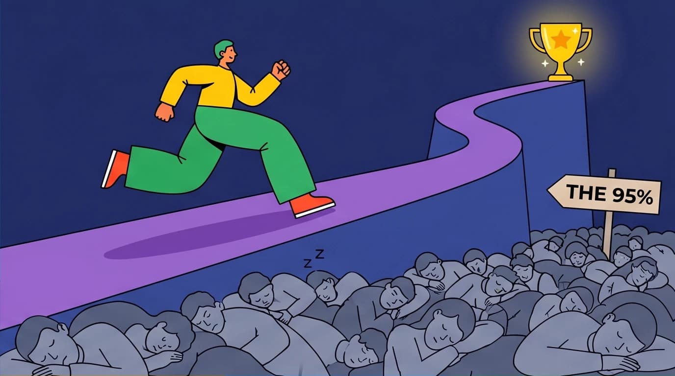 A person runs energetically while others sleep, illustrating a key 5 AM Club quote about doing what only 5% of people do to achieve elite results.