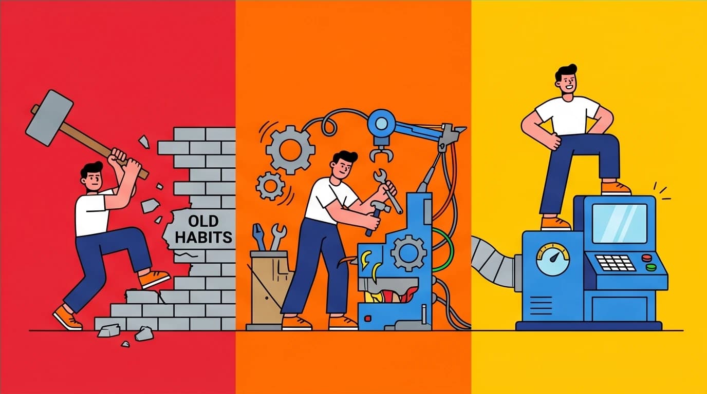 The 66-day habit installation protocol from The 5 AM Club, showing the stages of destruction, installation, and integration of a new routine.