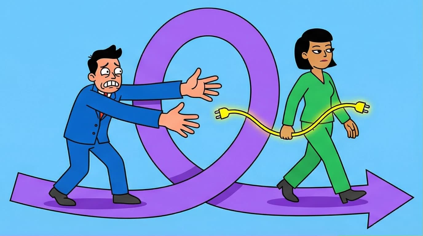 Illustration of the anxious avoidant trap, showing one person chasing another in a painful push-pull relationship cycle.