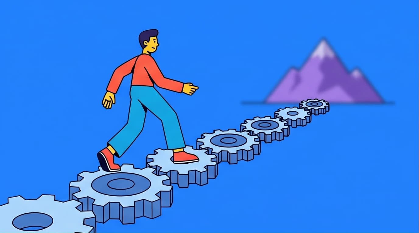 Illustration of the core Atomic Habits principle: focus on building effective systems, not just chasing goals, for long-term self-improvement.