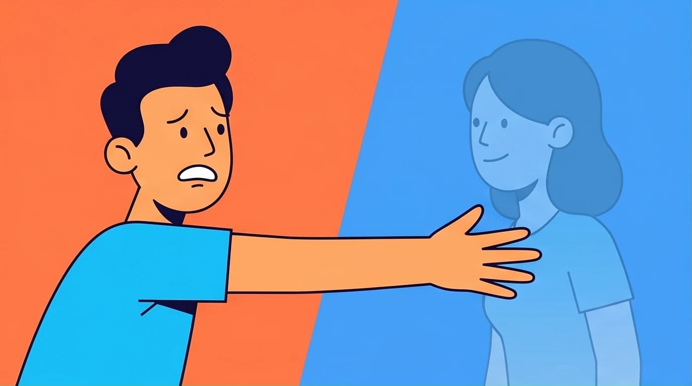 Illustration of the hot and cold dynamic in an avoidant attachment relationship, where one partner fades away, symbolizing communication issues.