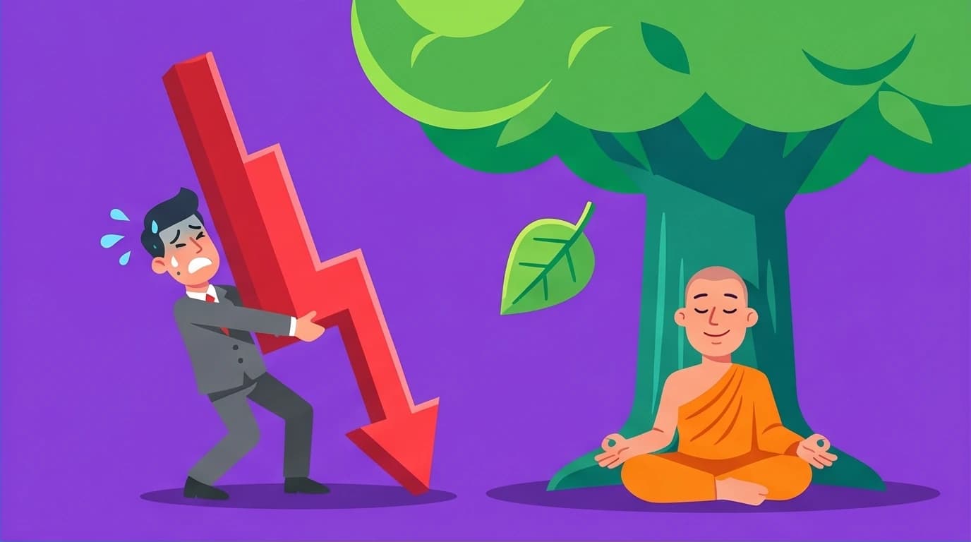 A visual contrast of Björn Lindeblad's life: from a stressed corporate executive to a peaceful forest monk in Thailand.