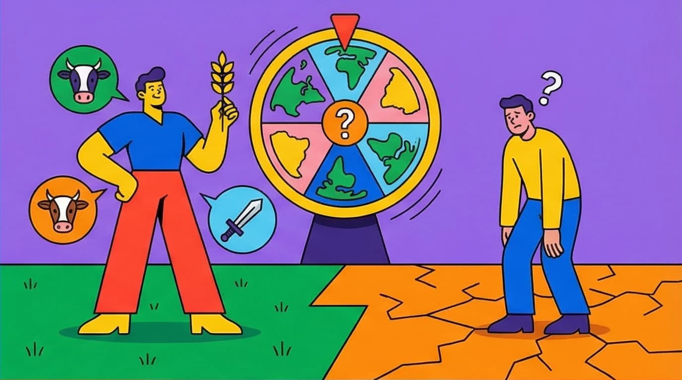 An illustration explaining geographic luck, a key concept from books like Sapiens where environment shapes human civilization's success.