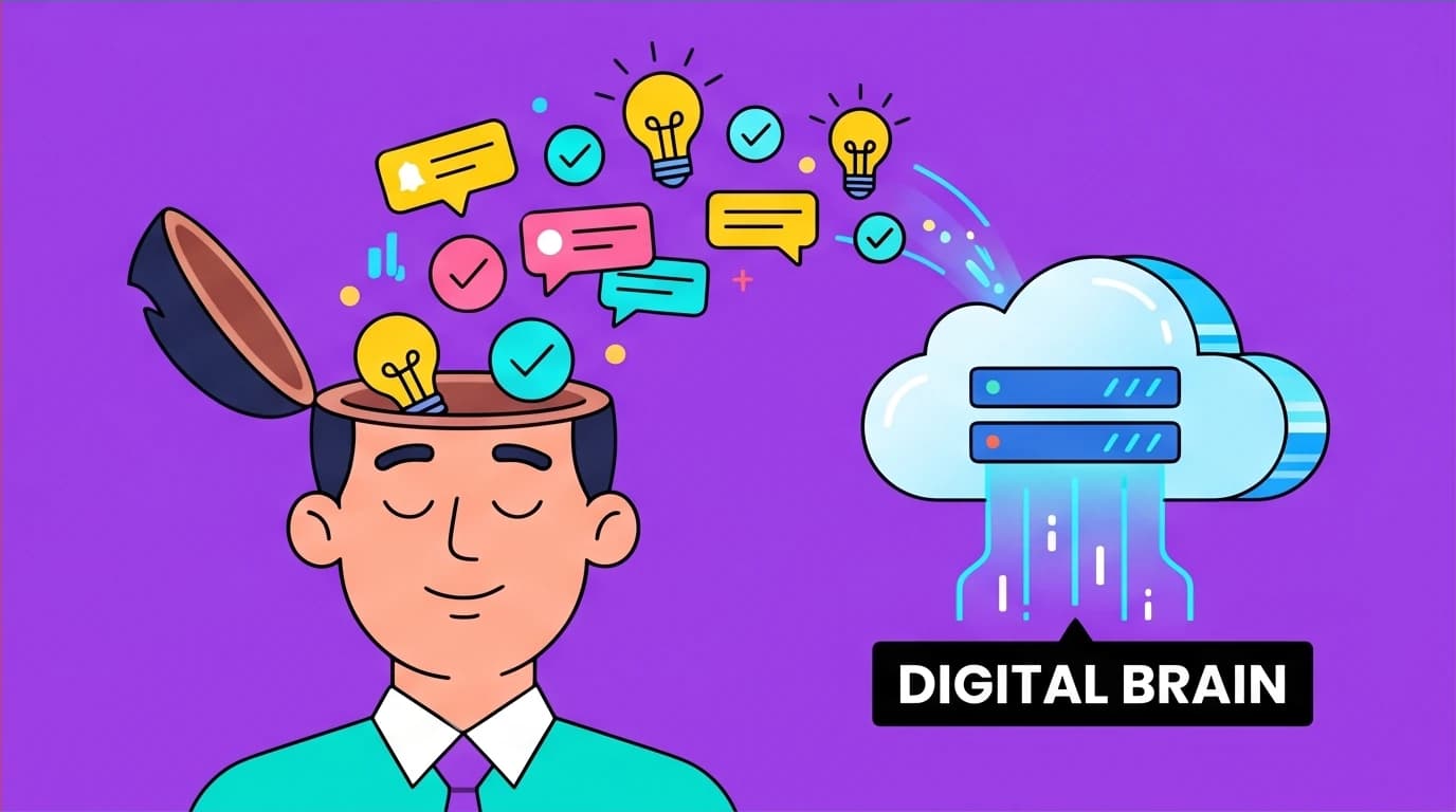 A concept of using a 'digital brain' to offload tasks and information, a key strategy for work efficiency improvement.
