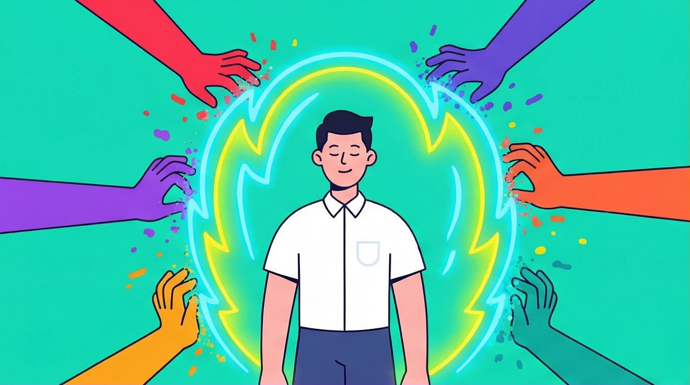 An illustration of a person protecting their peace by using boundaries to say no, inspired by quotes from the Boundaries book by Henry Cloud.