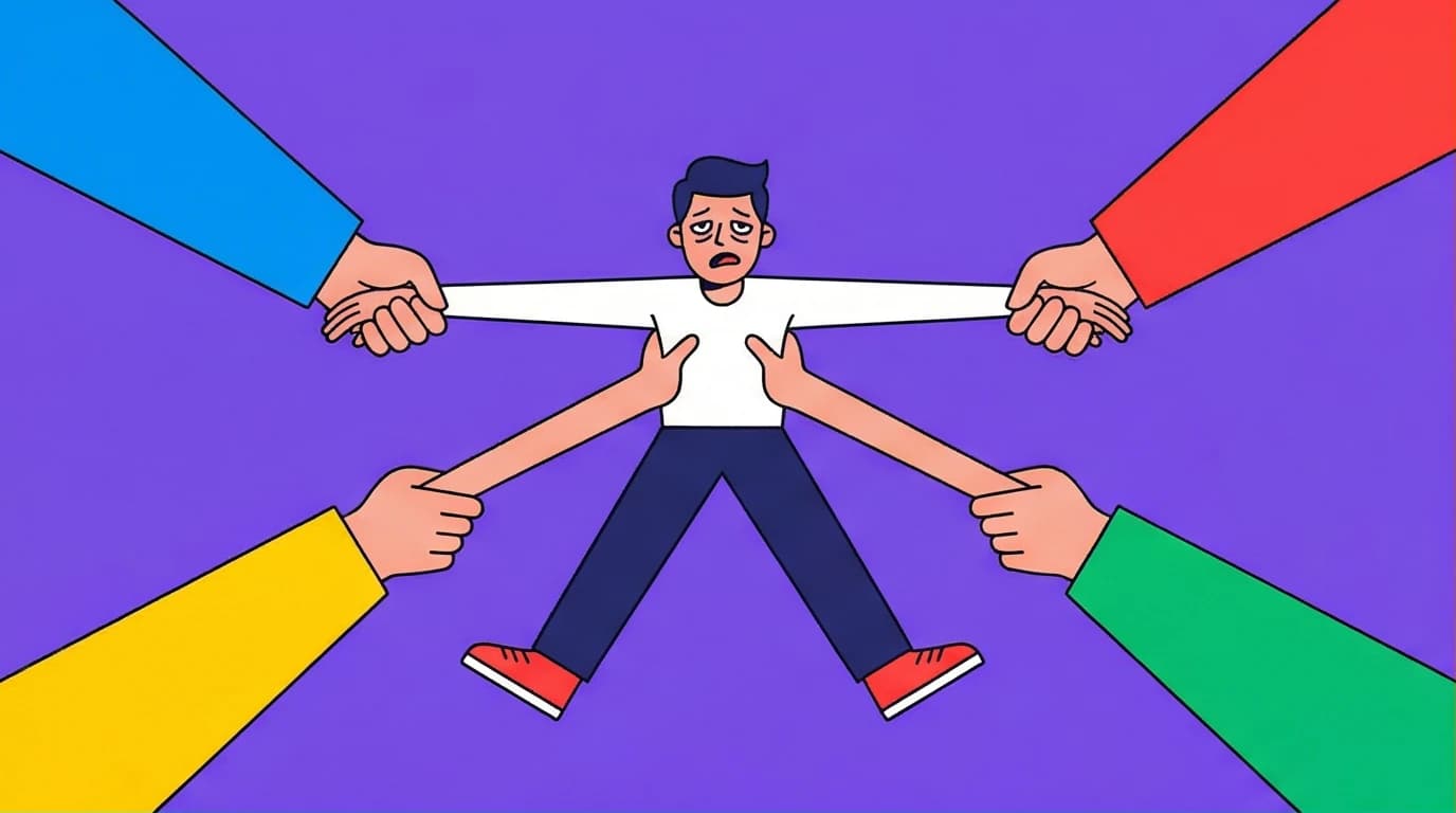 Illustration of a person stretched and exhausted, representing burnout, for a Boundaries book summary on how to take control of your life.