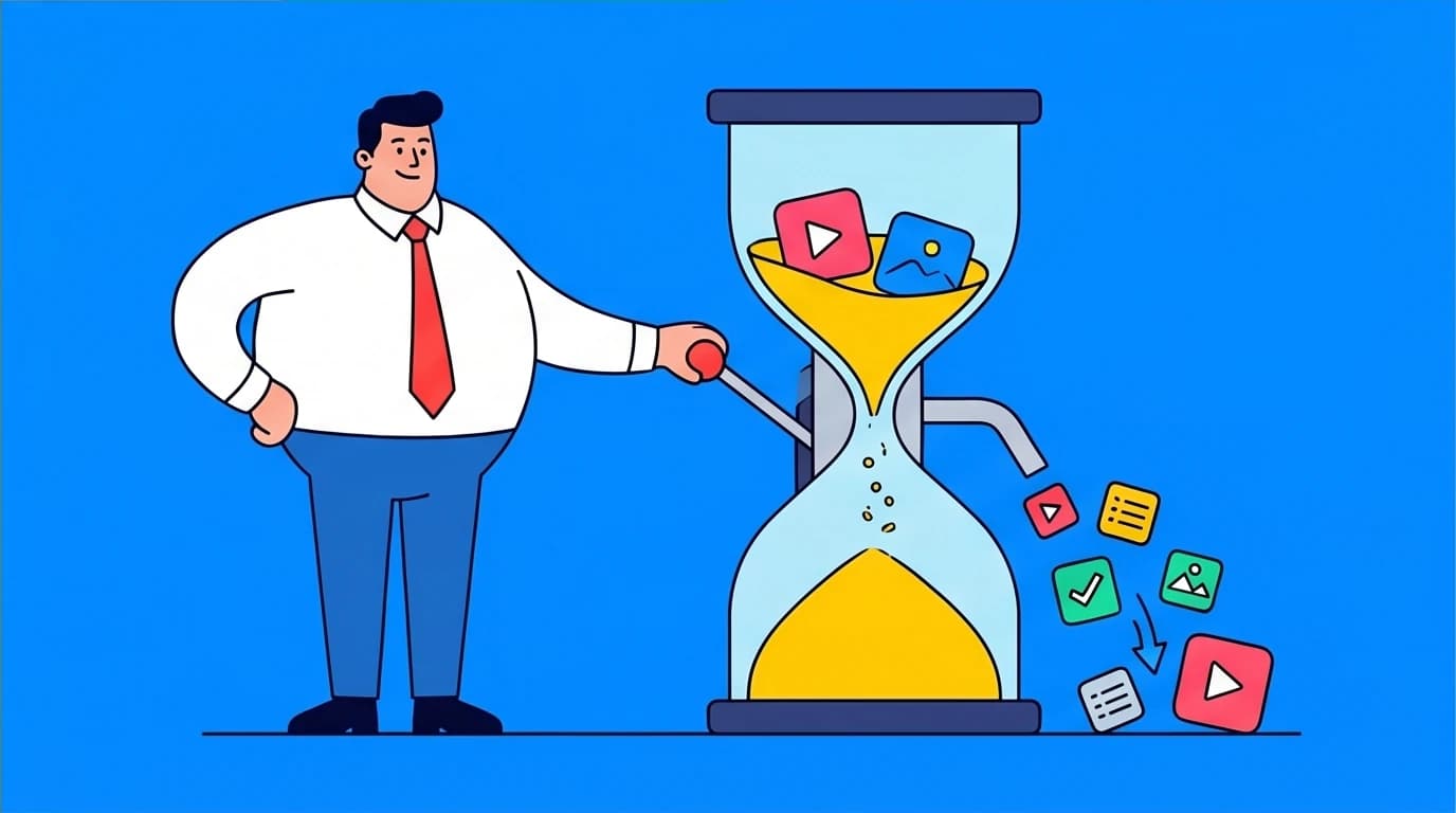 A professional draining away shallow work from their schedule to make room for deep work, illustrating a core productivity rule from Cal Newport's book.