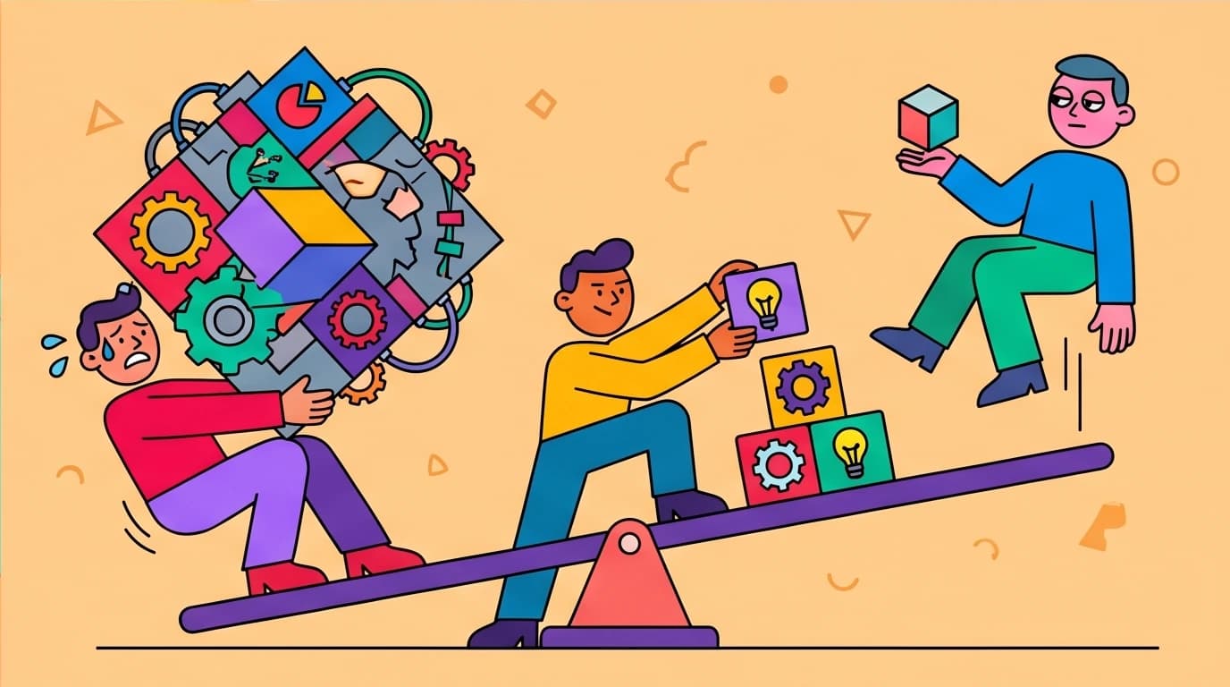 An illustration of a seesaw balance, showing how to adjust task difficulty to overcome work anxiety and boredom, and enter a productive flow state.