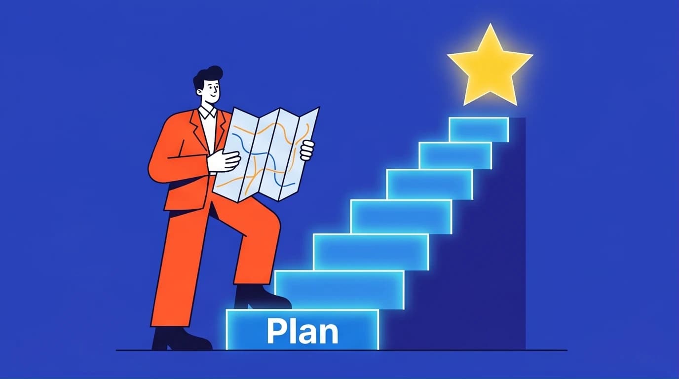 A guide to high-execution goal setting using SMART and OKR methods, showing a clear path to achieving objectives successfully.