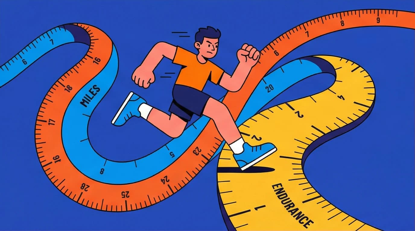 An illustration of a person running along a giant ruler, representing the official grit scale test for measuring passion and resilience.
