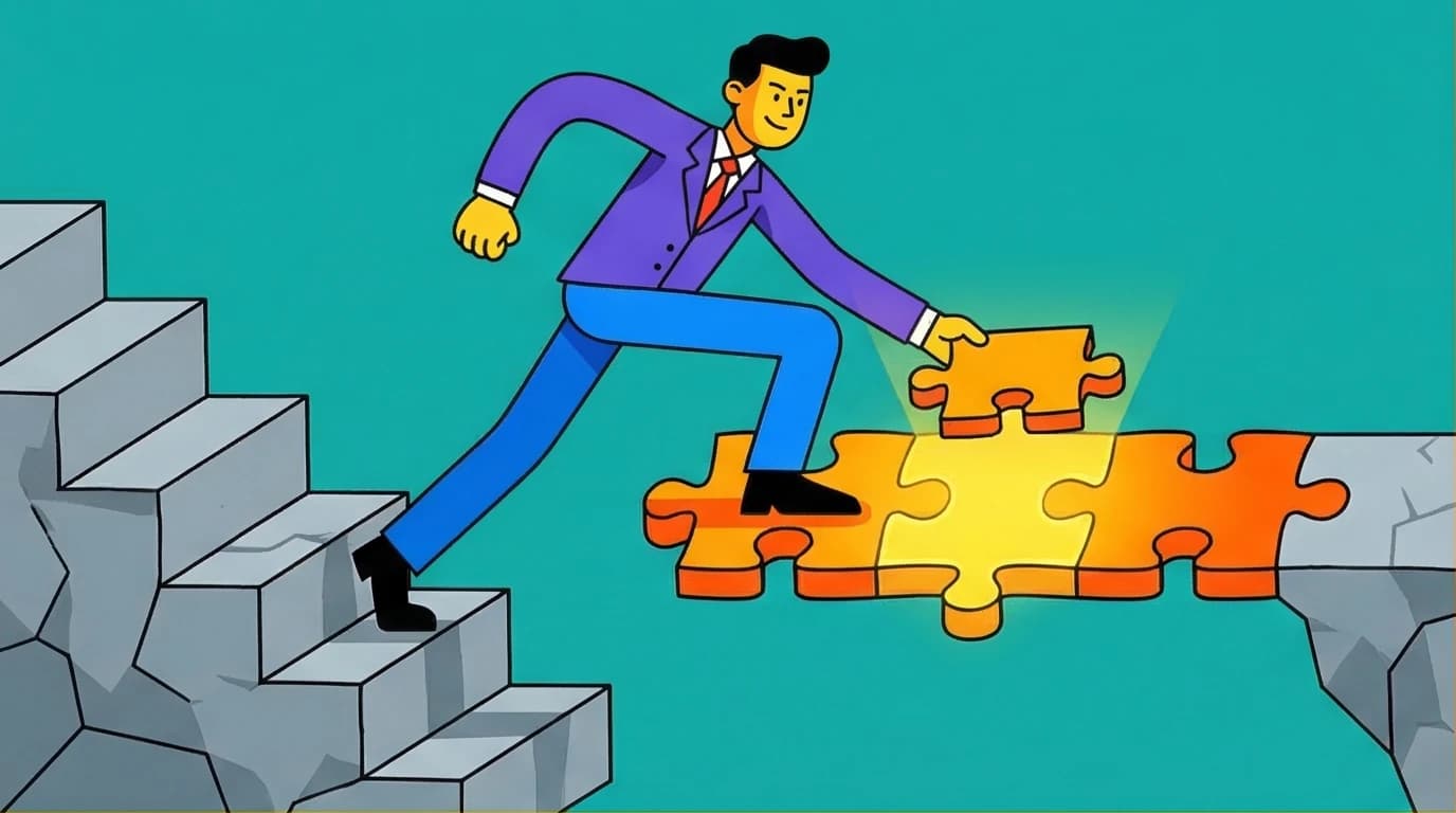 An illustration of a professional using existing skills to build a new career path, a key strategy for how to change careers successfully.