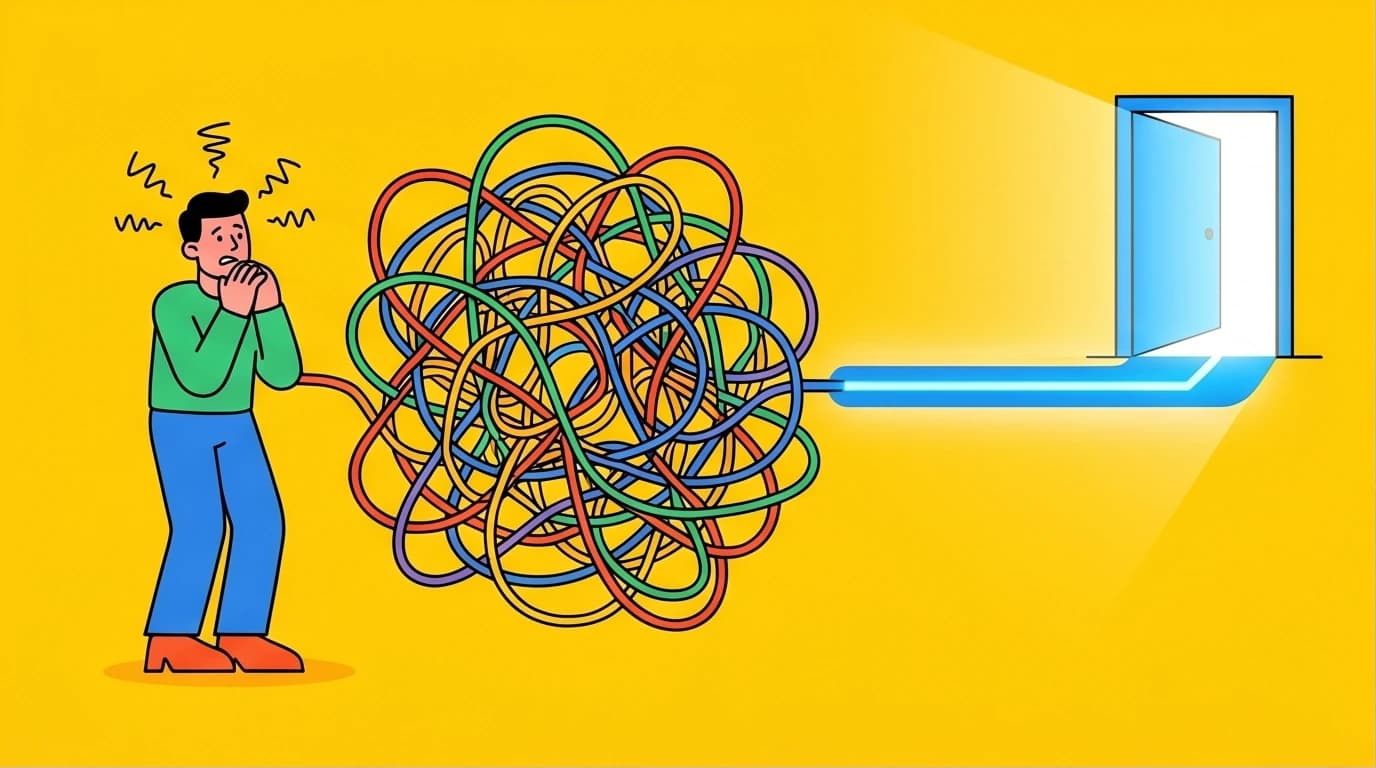 A guide for overcoming social anxiety, showing a clear path from mental chaos to confidence and mastering how to talk to people.