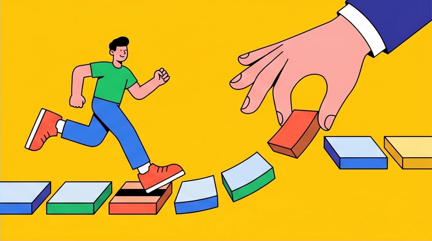 Visual representation of the Evaluate and Readjust steps in the SMARTER goal setting framework, with a giant hand adjusting a path forward.