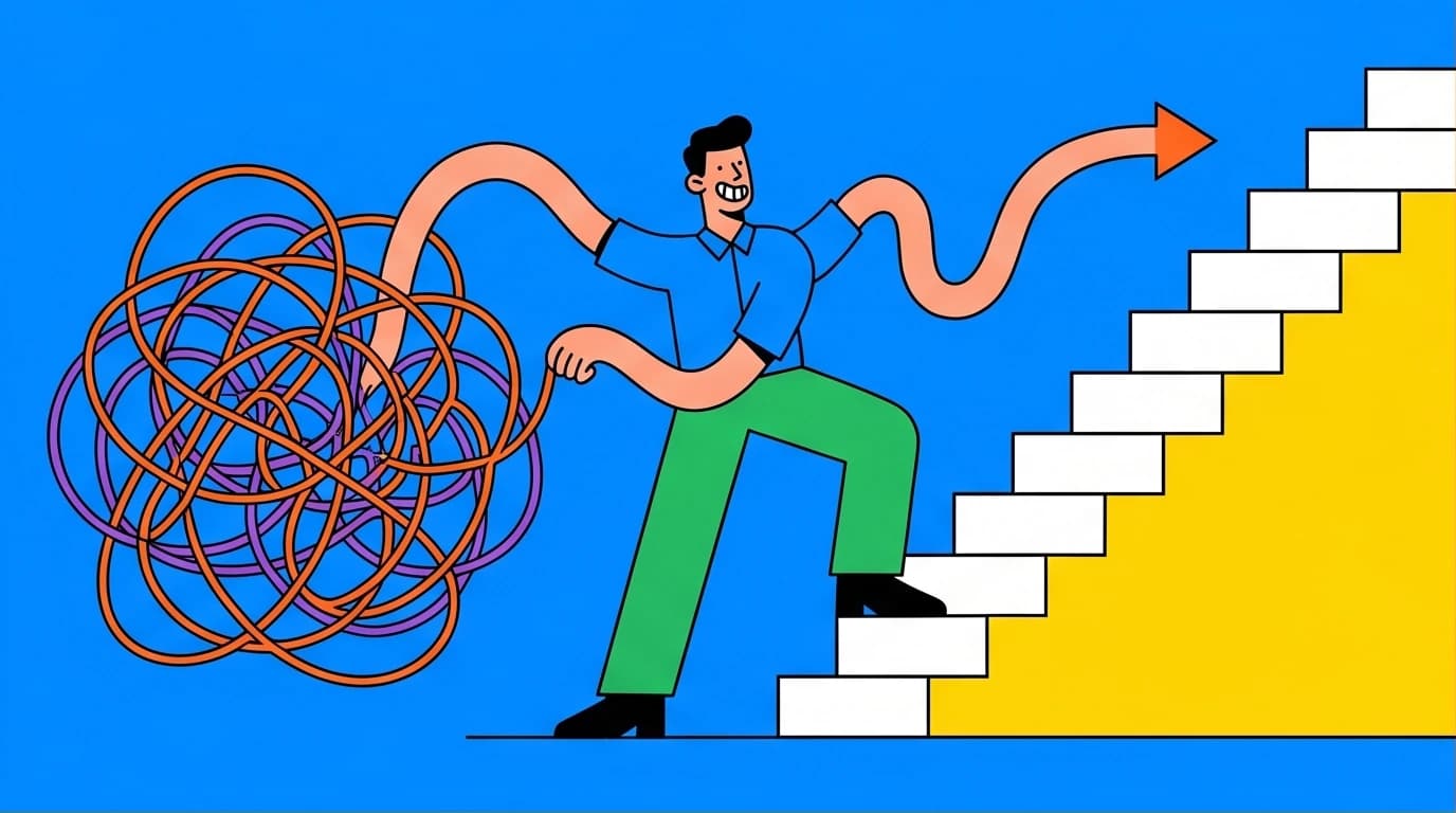 An illustration of the SMARTER goals framework turning a chaotic plan into a clear, step-by-step path for career and personal growth.