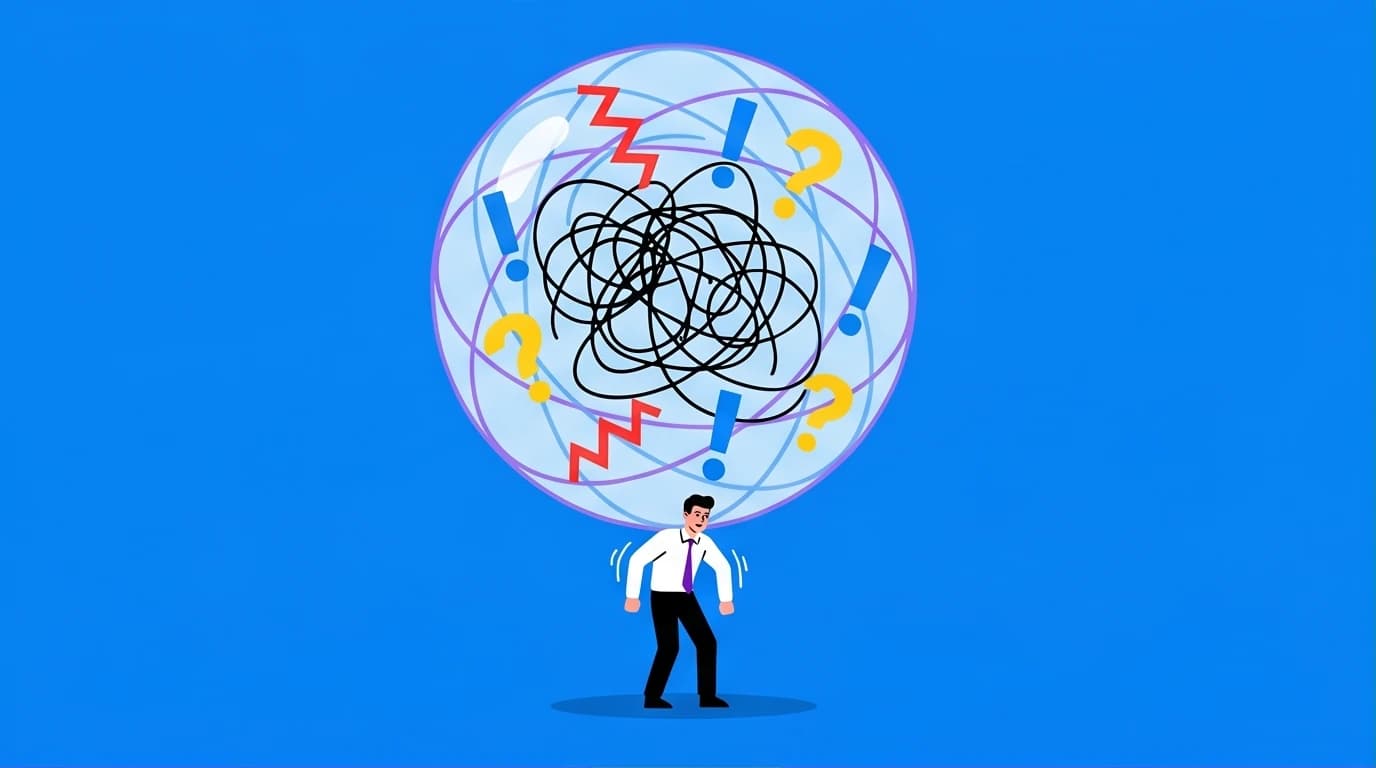 An illustration of a person with an overwhelmed mind, symbolizing the core symptoms of social anxiety disorder and the intense fear of socializing.