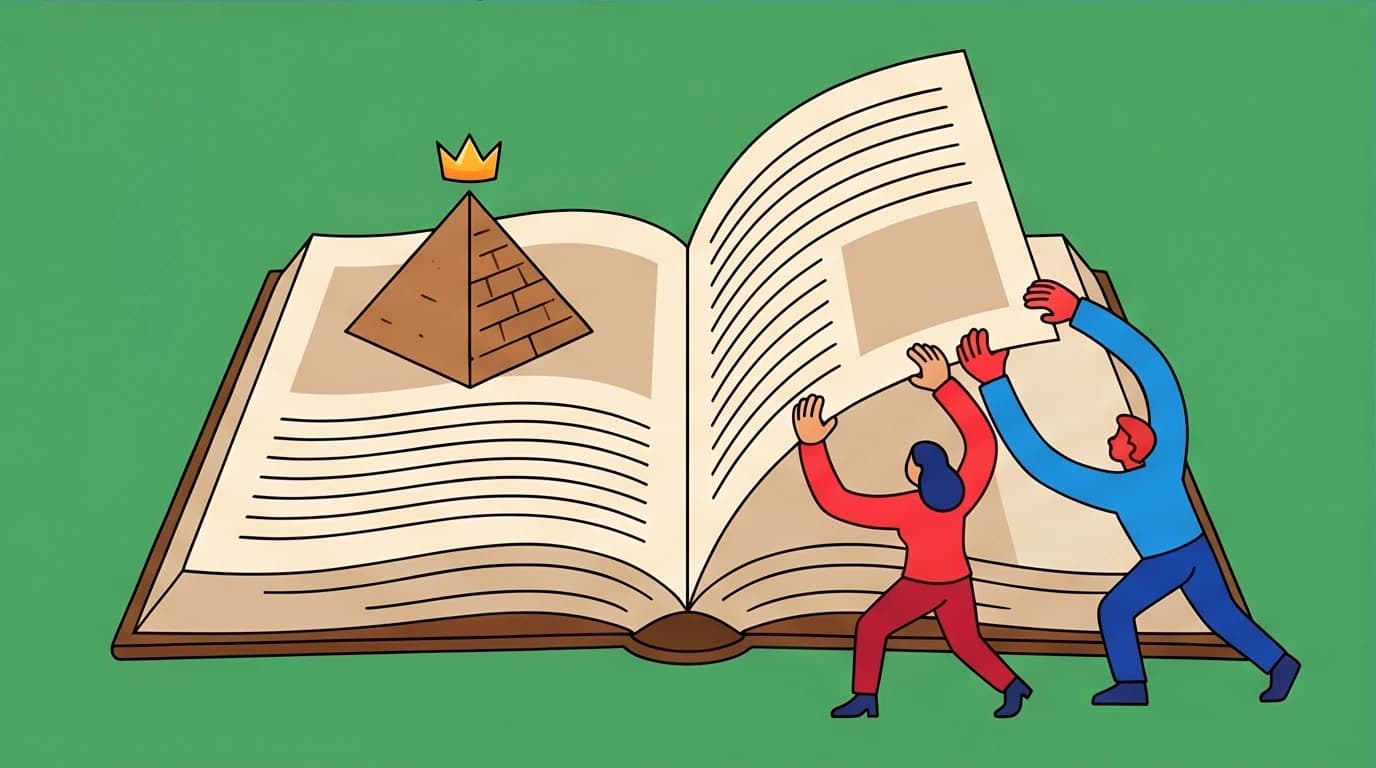 Illustration of flipping a history book to represent Su Beng's idea of seeing history from the perspective of the oppressed Taiwanese people.
