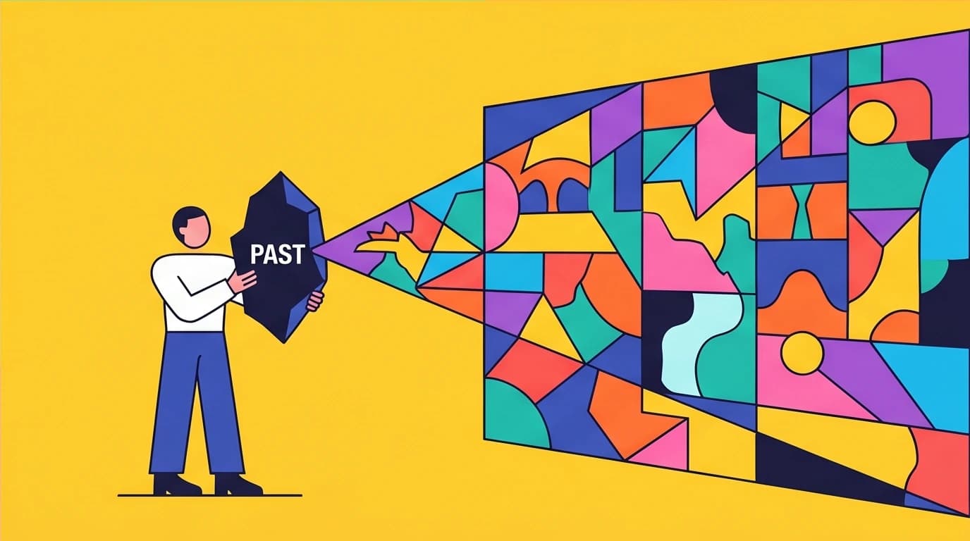 A person turning a broken past into a beautiful future, visualizing Adler's psychological concept of assigning meaning to experience.