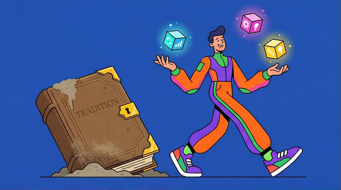 An illustration showing the concept of microlearning, where a person easily handles small, bite-sized pieces of information for corporate training.