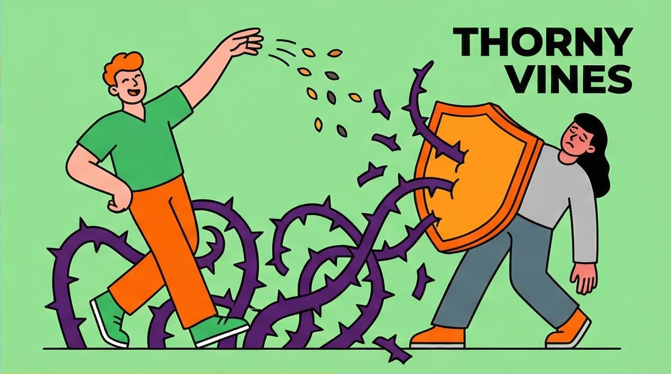 Illustration of the Law of Sowing and Reaping, showing one person experiencing negative consequences of another's actions, a key concept in setting boundaries.