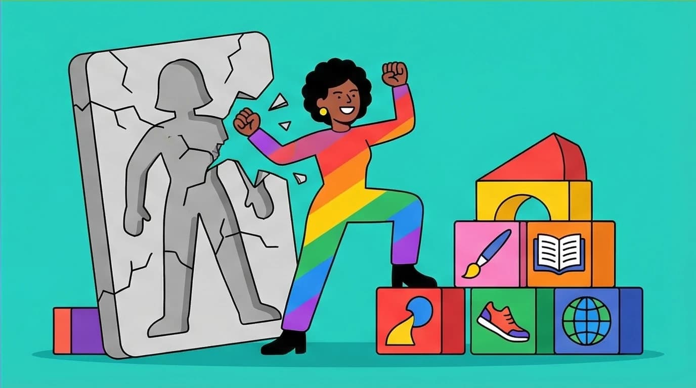 An empowered individual breaks free from a cracked mold, symbolizing rebuilding your identity after escaping a manipulative relationship.