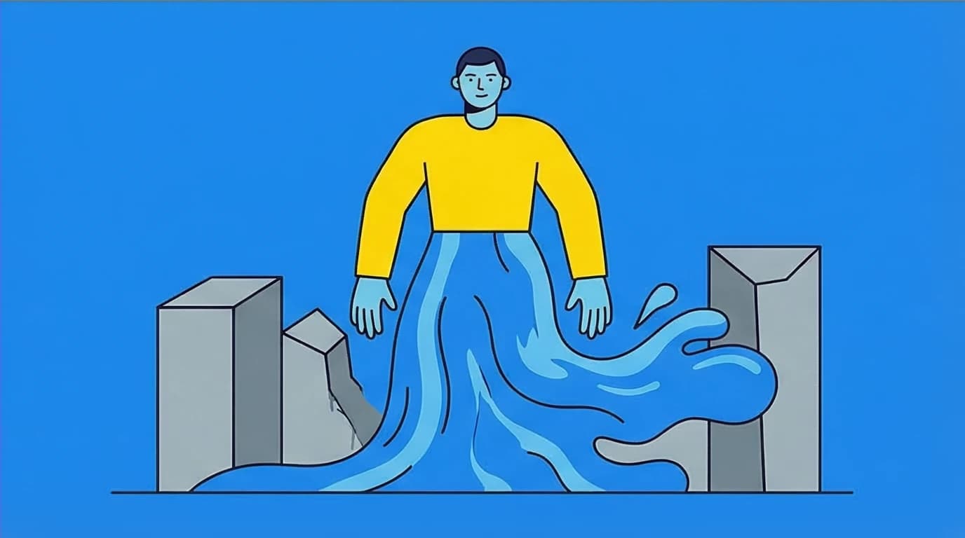 A character embodying Law 48 of Power, assuming formlessness like water to navigate obstacles, representing ultimate strategic adaptability.