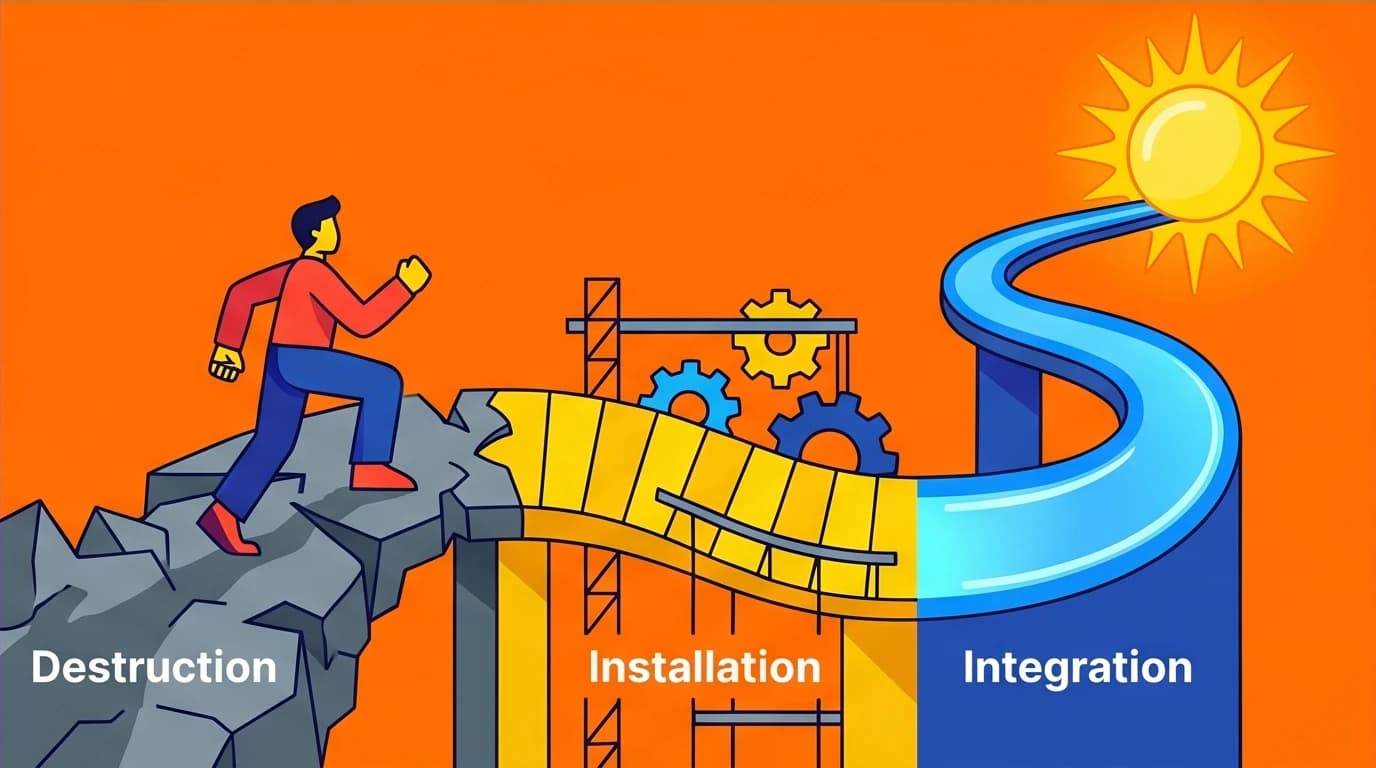 Illustration of the 66-day habit installation process for the 5 AM Club, showing the three phases of destruction, installation, and integration.