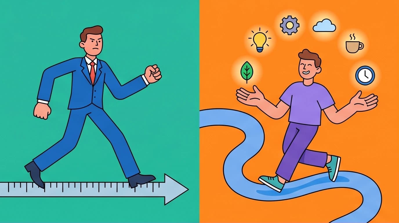 Illustration comparing the rigid path of the 5 AM Club versus the flexible, icon-based approach of the Miracle Morning routine.