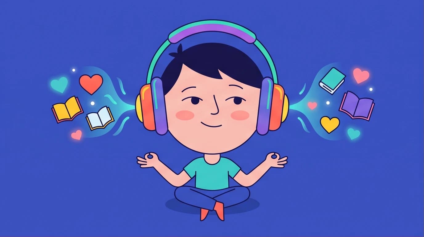A person listens to the All About Love audiobook by bell hooks, absorbing concepts of love and wisdom through headphones.