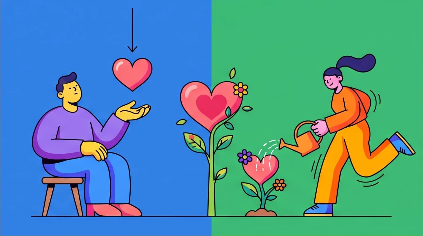 A visual comparison of love as a passive noun versus an active verb, a core concept from the book 'All About Love' by bell hooks.