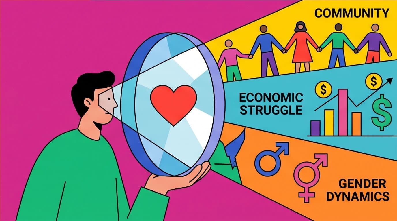 A person viewing a heart through a prism that reveals themes of race, class, and gender, symbolizing the intersectional analysis in All About Love.