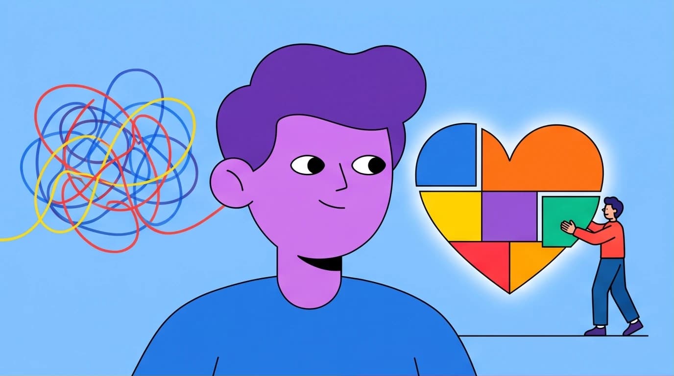 An illustration for the 'All About Love' book summary showing the transformation of a chaotic feeling into a structured, actionable framework for healthy relationships.