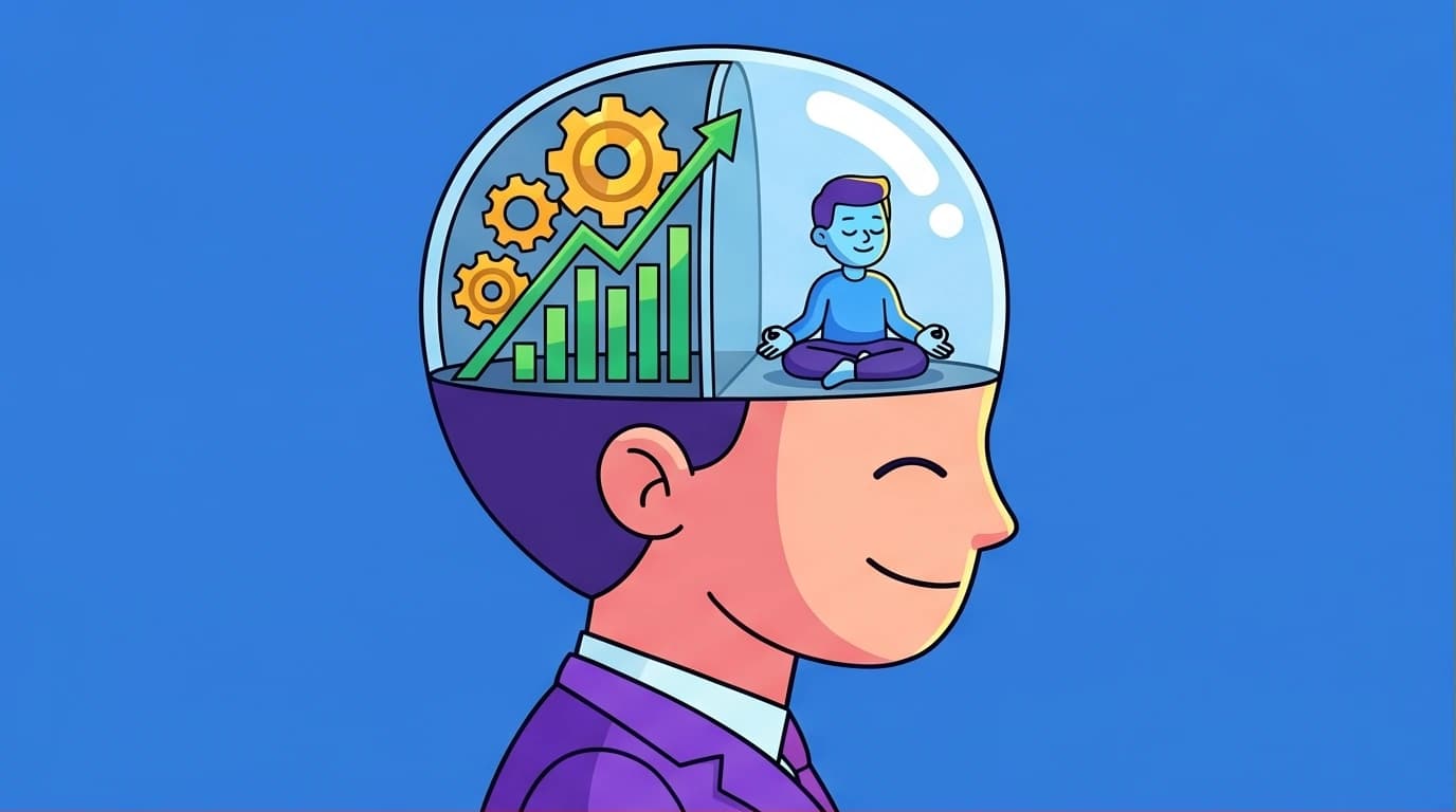 Illustration of a mind balancing wealth and happiness, symbolizing the core Almanack of Naval Ravikant quotes on building mental models.