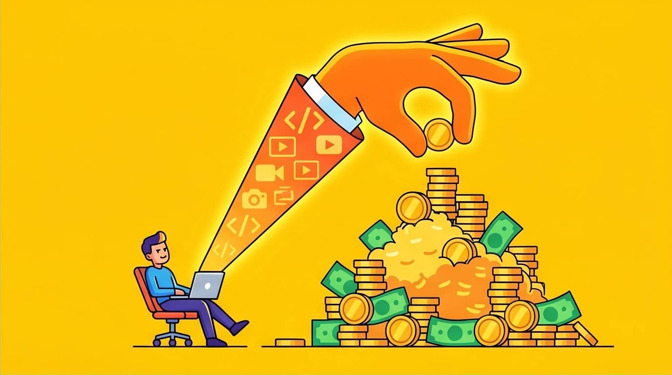 A person using code and media as permissionless leverage to build wealth, a core concept from the Almanack of Naval Ravikant quotes.