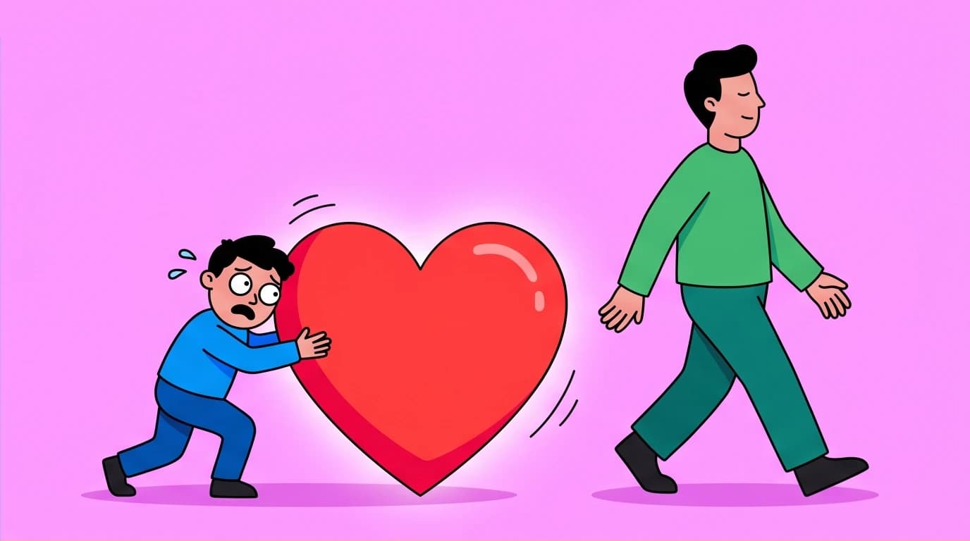 A visual metaphor for the push-pull relationship dynamic where an anxious partner pushes for intimacy and an avoidant partner withdraws from the connection.