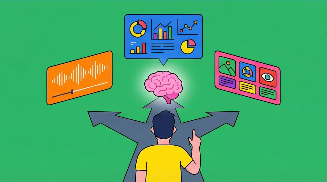 A user choosing between different apps to skim books, illustrating options for audio, analytical, and visual learners.
