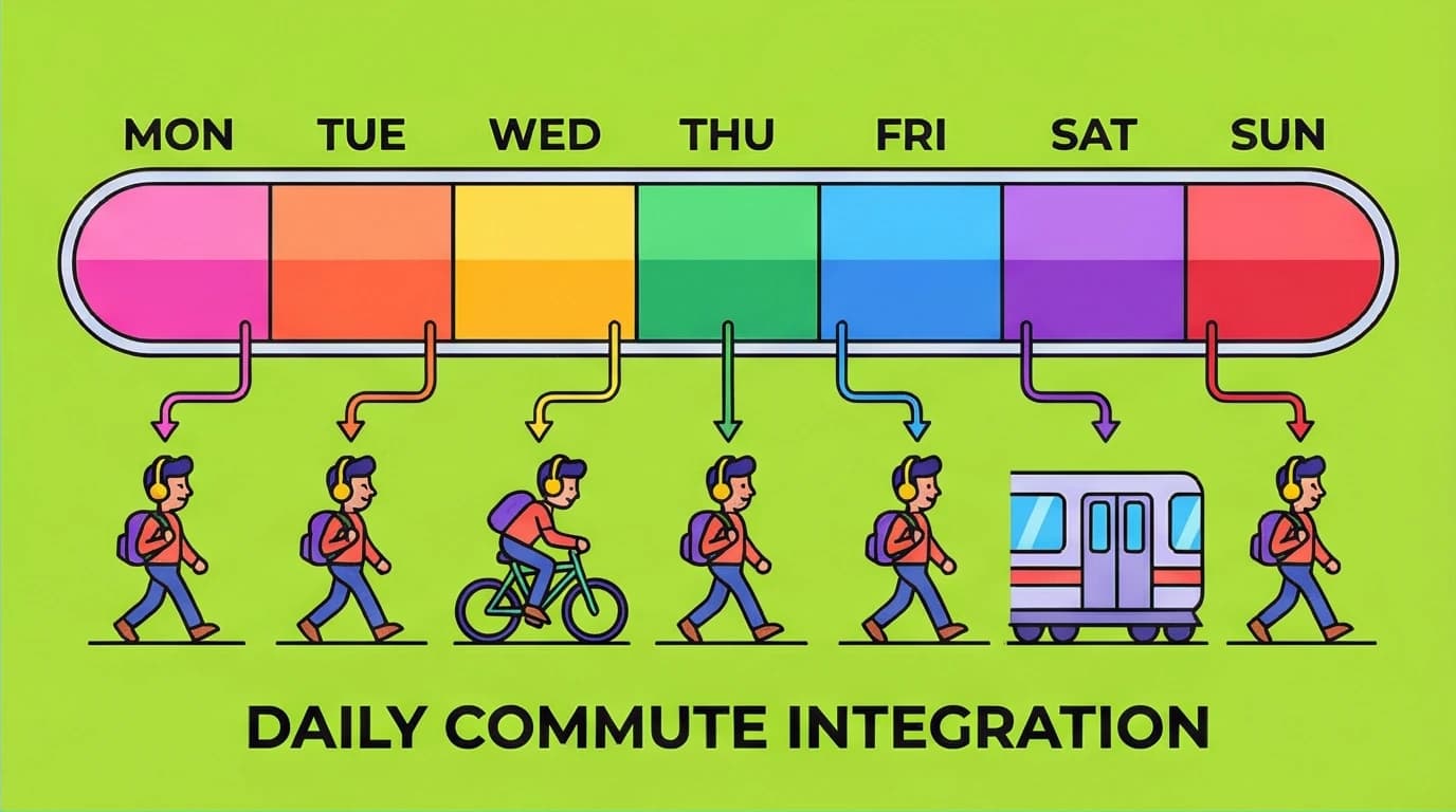 A graphic showing the 5.5-hour Atomic Habits audiobook length fitting perfectly into a 7-day work commute schedule.