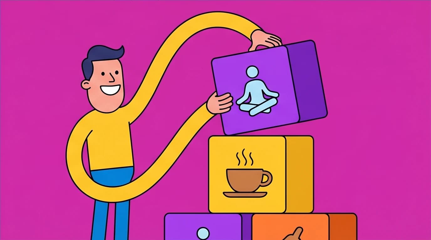 An illustration of the 'Habit Stacking' method from Atomic Habits, where a new habit is built upon an existing one.