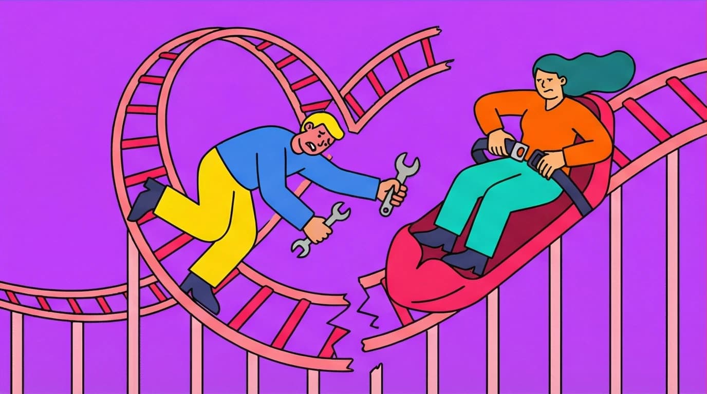 Illustration of the toxic anxious-avoidant trap in relationships, a key concept from the book 'Attached' that creates emotional rollercoasters.