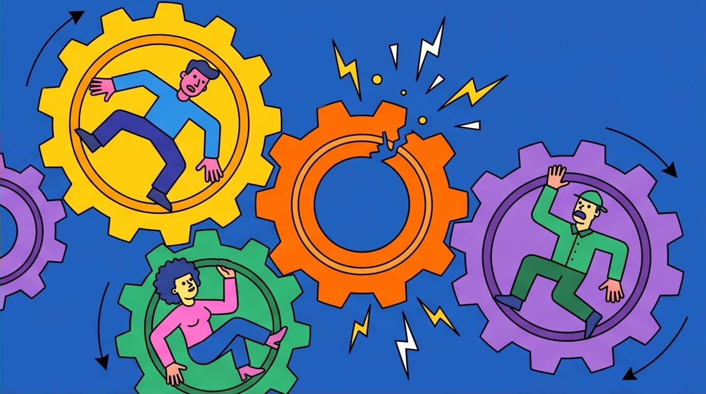 A conceptual image of workers as cogs in a machine, representing the theme of worker alienation in Herman Melville's Bartleby the Scrivener.