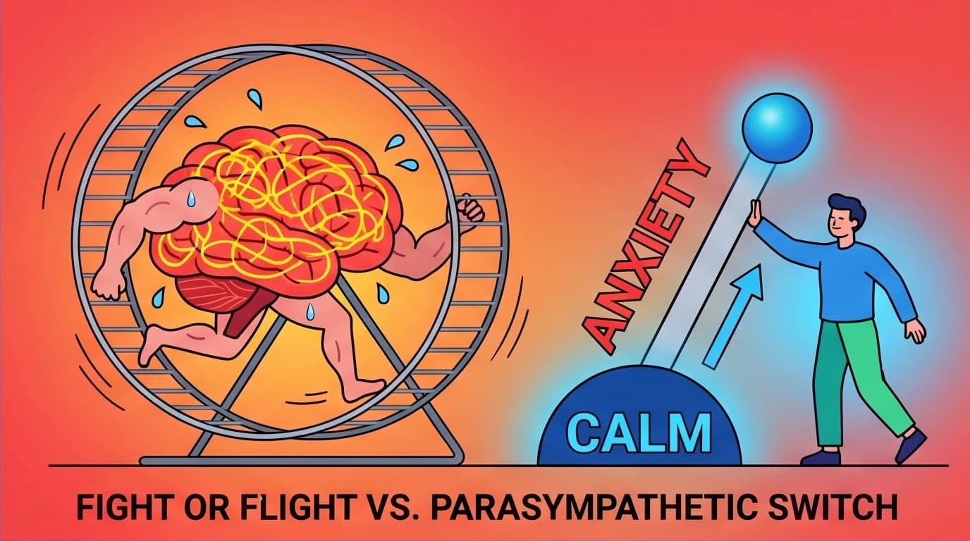 A visual of switching the brain from an anxious fight-or-flight mode to a calm state through relaxation techniques for insomnia relief.