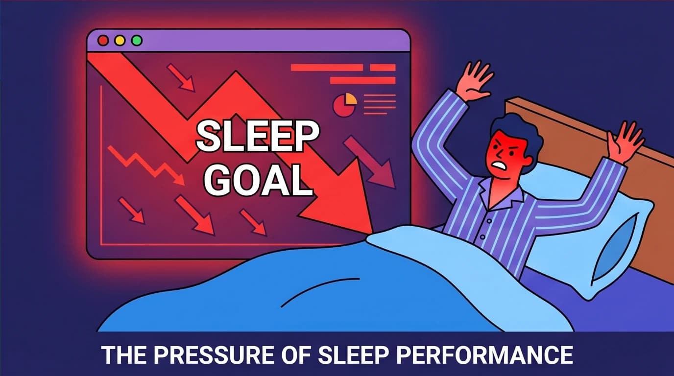 An illustration of the common meditation pitfall: feeling frustrated by treating deep sleep as a performance goal or KPI.