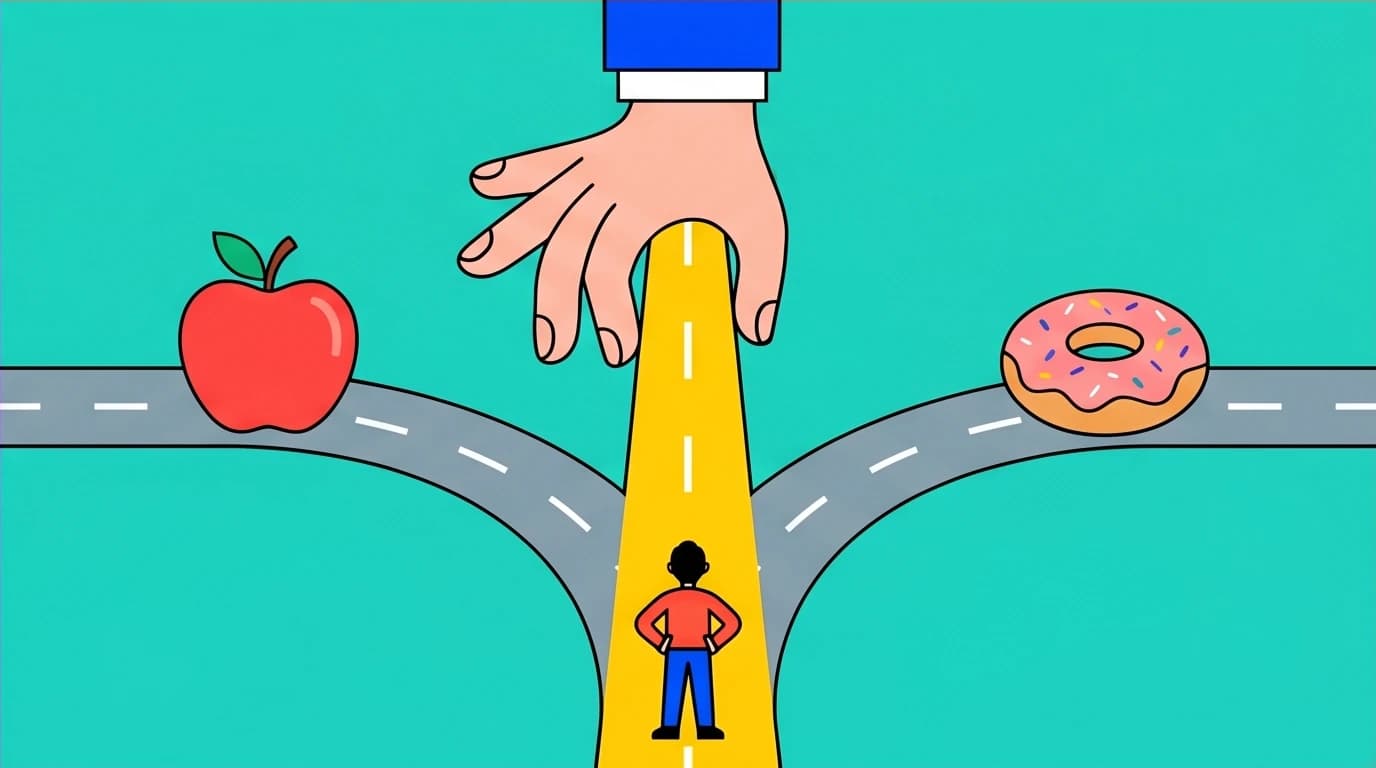 An illustration of Nudge theory, where choice architecture is used to guide better decisions, a key principle of behavioral economics and psychology.