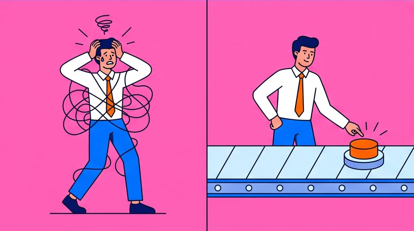 A founder transitions from chaotic custom work to a scalable, productized service, a key business strategy for entrepreneurs.
