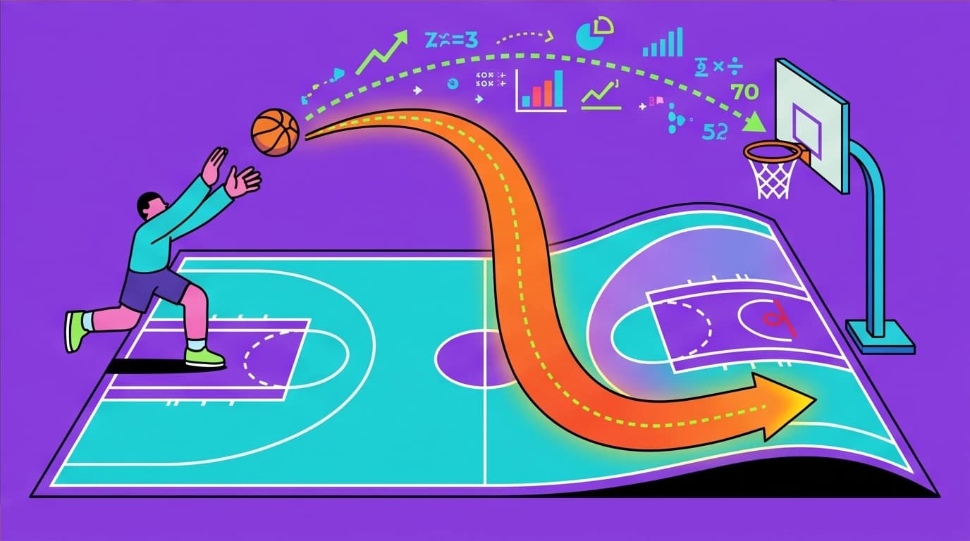 A data visualization concept from the book SprawlBall, showing how the three-point line and analytics have warped modern NBA tactics.