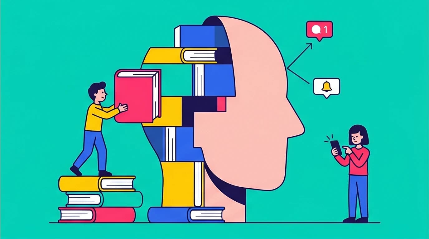 Conceptual art showing why books on mindfulness provide deeper cognitive restructuring than superficial meditation apps.
