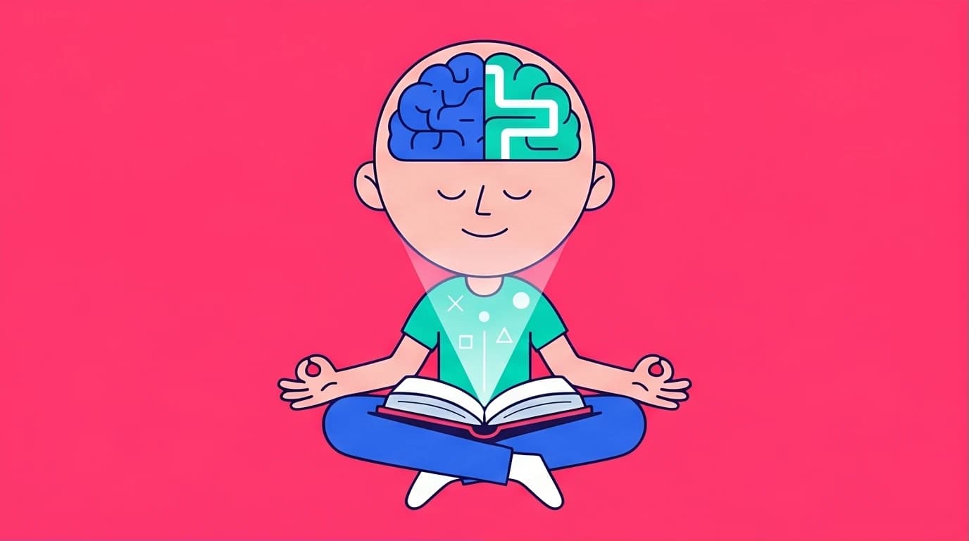 An illustration of a person achieving mental clarity by reading the best books on the science of mindfulness meditation.