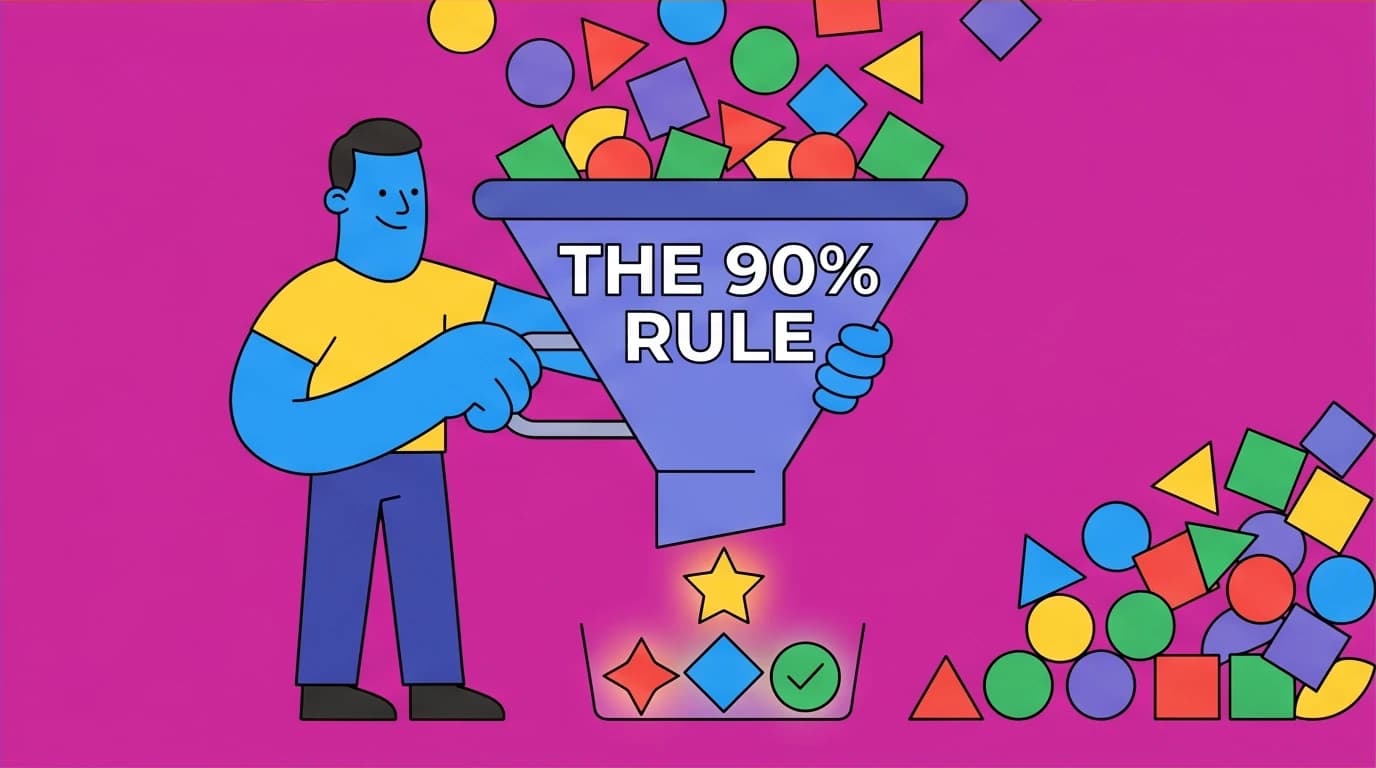 A person using the '90 Percent Rule' to filter tasks, a concept from essentialism books that helps stop procrastination by reducing overwhelm.