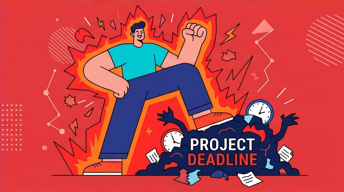 An illustration showing the difference between a stressor and stress: a person defeats a project but still holds the physical stress, a key idea in books on burnout.