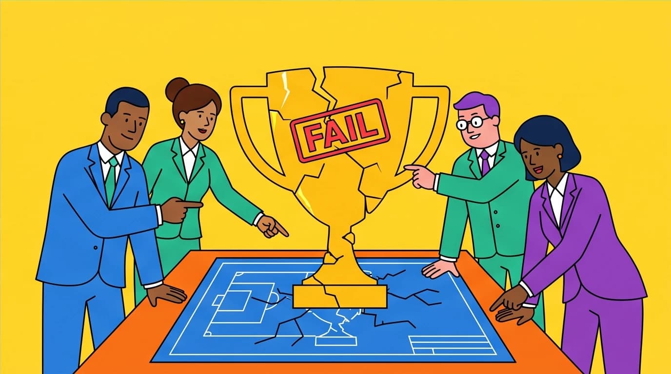 A business team conducting a pre-mortem on a failed project to improve high stakes decision making and build mental resilience.