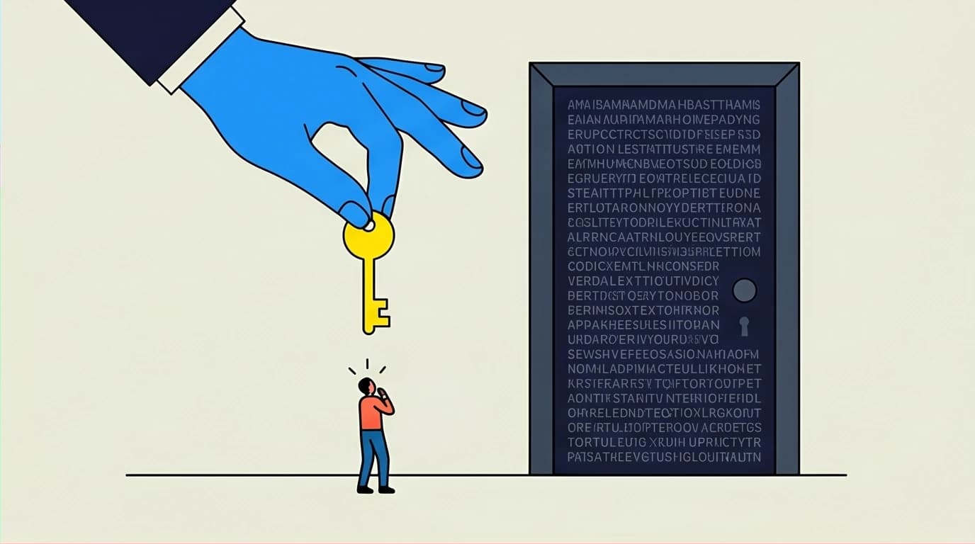 A symbolic image of an accessible entry point to Cormac McCarthy's books, with a giant hand offering a key to a complex door.